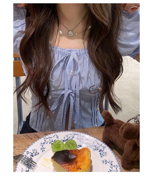 Women Aesthetic Front Off Tie Off-Shoulder Crop Tops